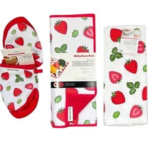 KitchenAid - ‘Strawberry - bundle’ dish towels, drying mats & oven mitts. NWT